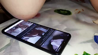 My girlfriend uses the phone with boobs - Lesbian-illusion